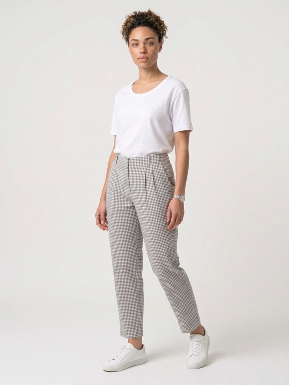 Garnet Hill Tailored Straight-Leg Checkered Ankle Pants - White & Gray
